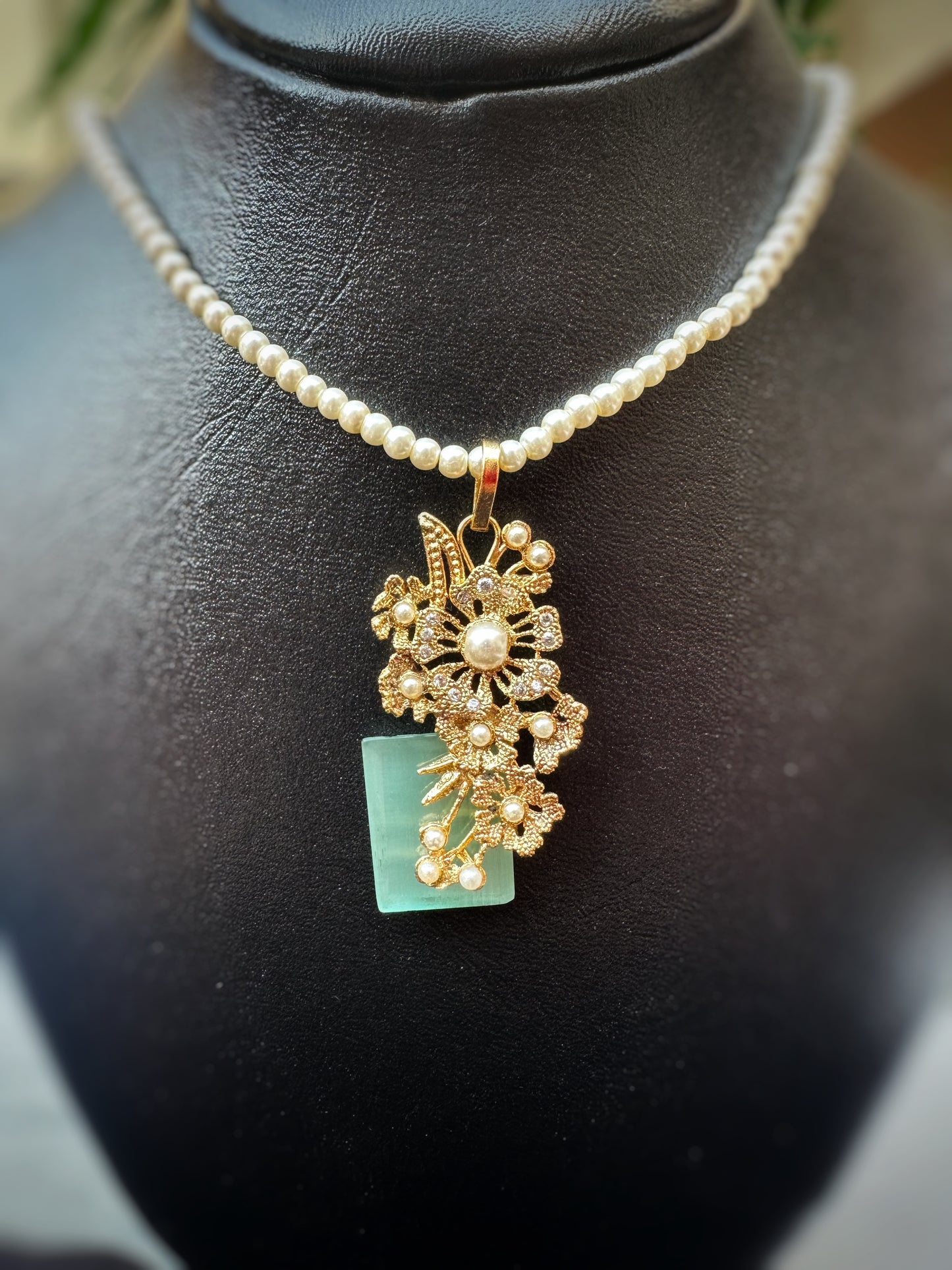 Golden Bloom Aqua Necklace & Earrings