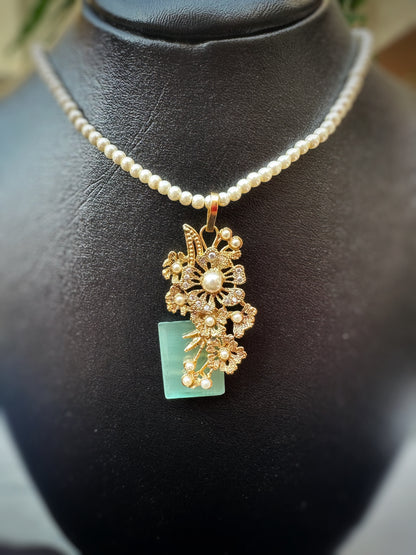 Golden Bloom Aqua Necklace & Earrings