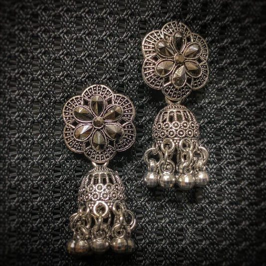 Floral Silver Jhumkas