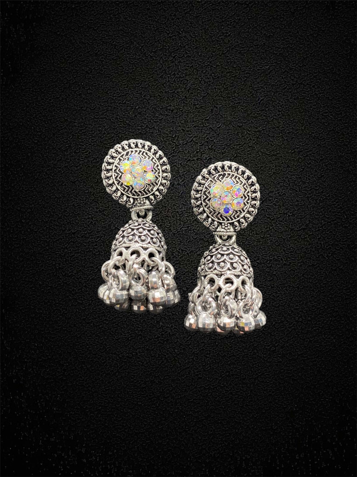 Silver and Crystal Dome Jhumkas