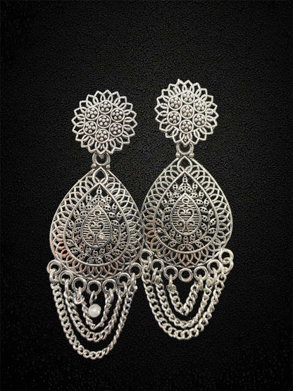 Antique Silver Teardrop Chain Earrings