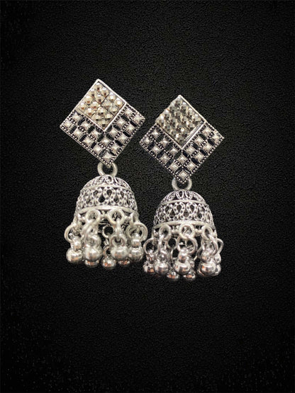 Geometric Silver Jhumkas