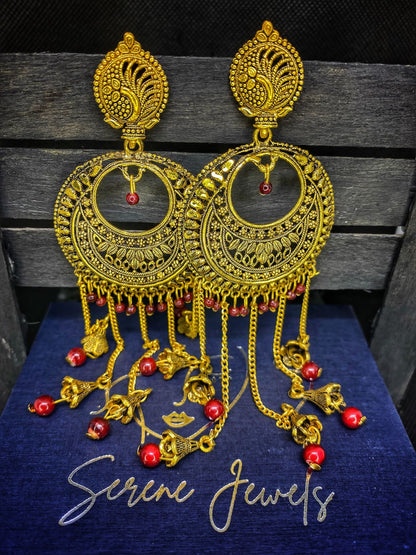 Peacock Motif Gold Chandbali Earrings