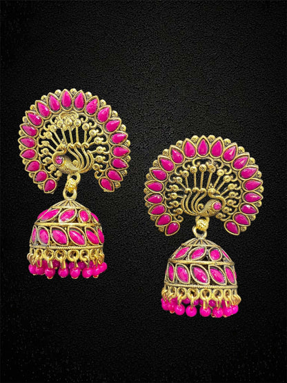 Pink Peacock Enamel Earrings