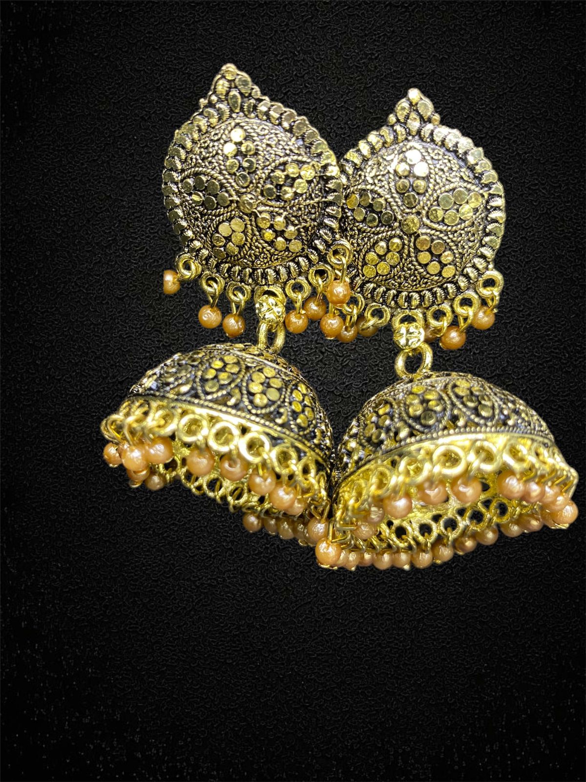 Gold Jhumka Earrings with Beads