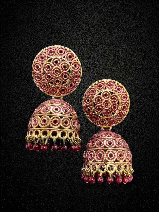 Pearl Studded Circular Jhumka Earrings