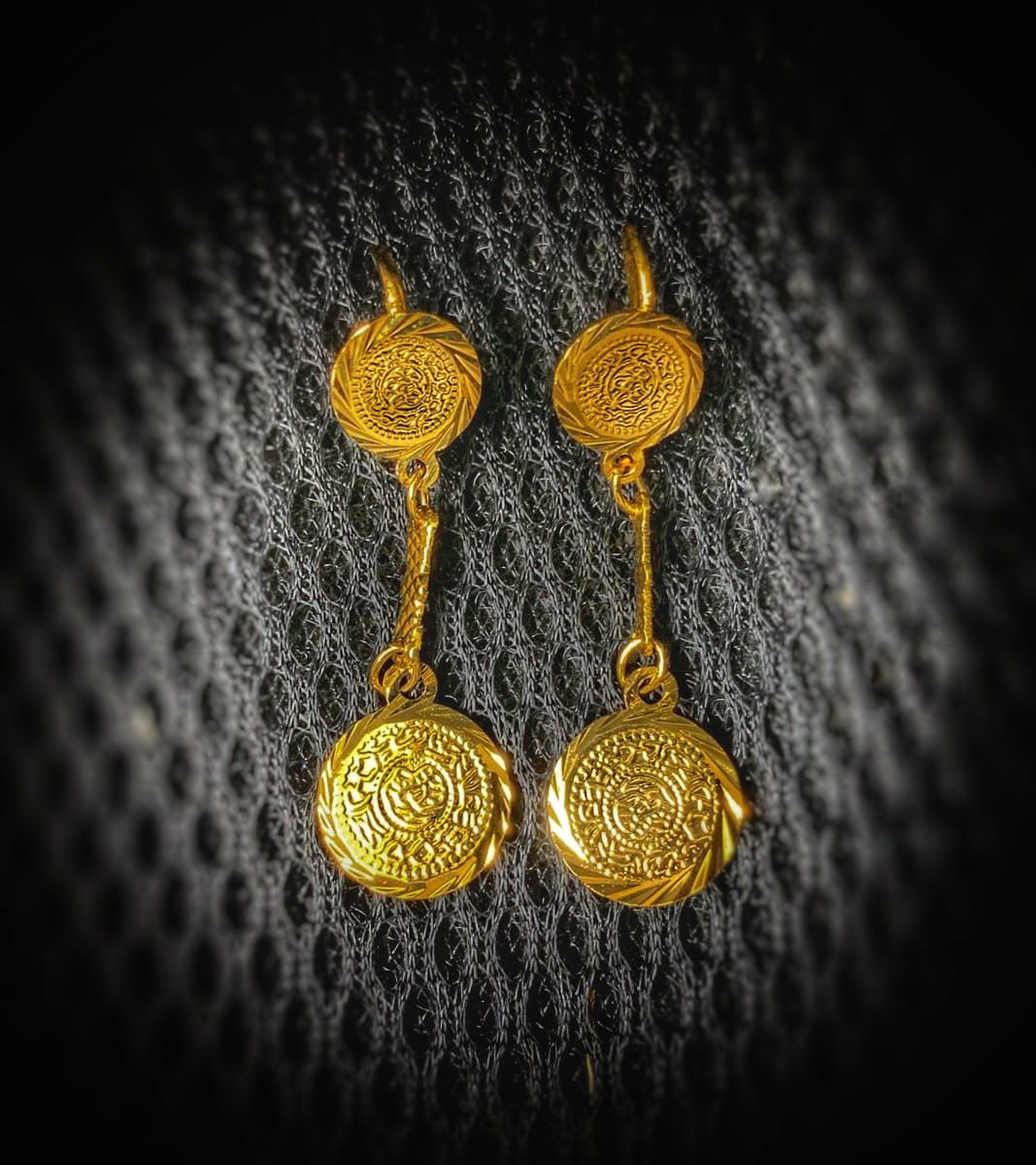 Double Disc Golden Dangle Earrings