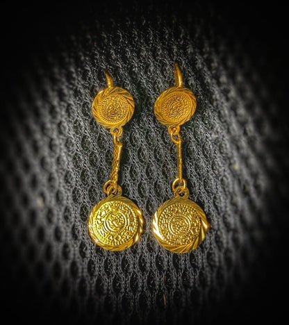 Double Disc Golden Dangle Earrings