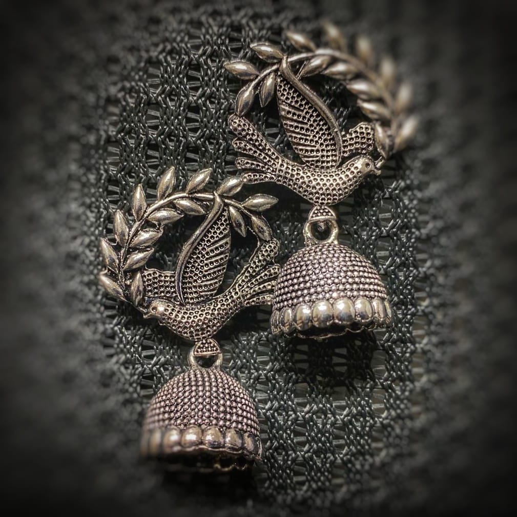 Dove Silver Jhumkas