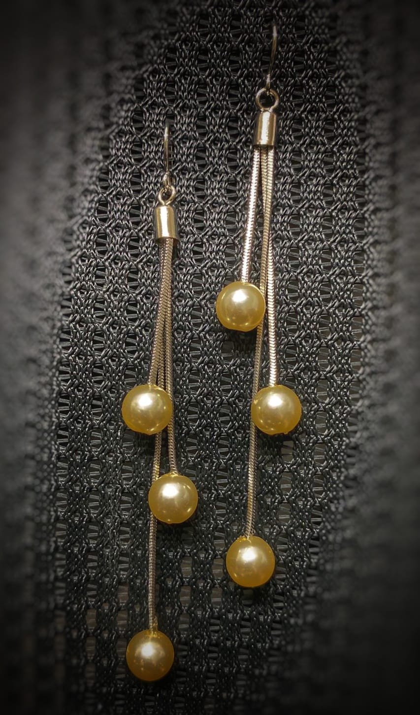 Gold Tassel Pearl Drop Earrings