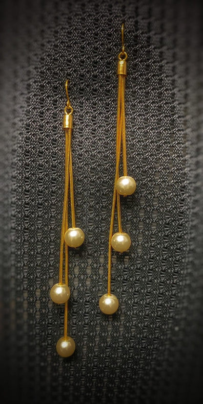 Gold Tassel Pearl Drop Earrings