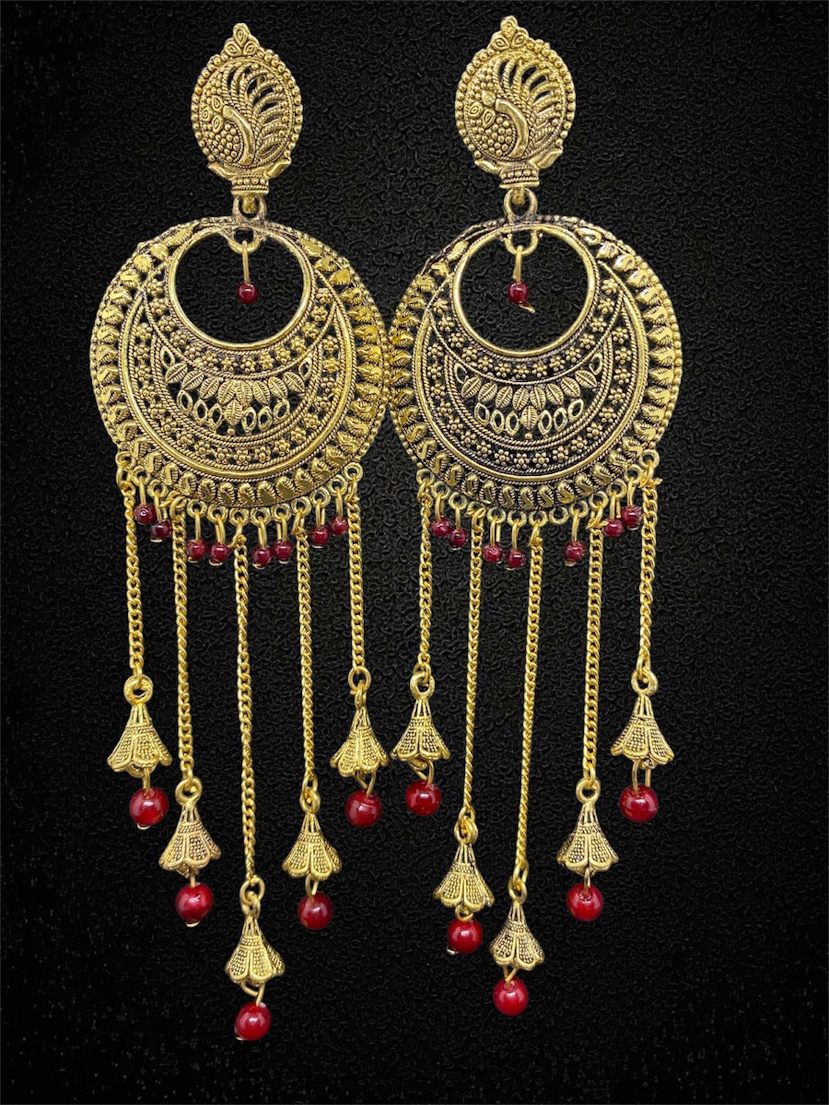 Peacock Motif Gold Chandbali Earrings